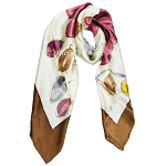 Seidentuch XL handbemalt, Damentuch Seide, 115x115cm, braun, creme, bordeaux, gelb